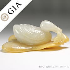 GIA CERTIFIED NATURAL TYPE A GRADE A JADEITE MULTI COLOR CARVED DUCK PENDANT