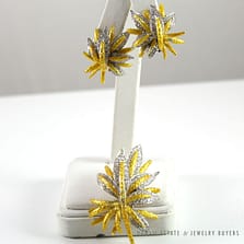 WILLIAM LEVINE DESIGNER PLATINUM & ENAMEL DIAMOND FLORAL PENDANT & EARRING SET