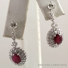 Ruby & Diamond Drop 18k White Gold Earrings