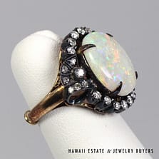 Vintage 5ct Opal 0.70ctw Diamond 12K & Sterling Silver Ring Size 4