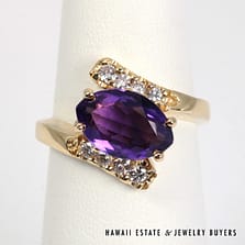 2CT Amethyst 0.30ctw Diamond Bypass 14K Yellow Gold Ring Size 7