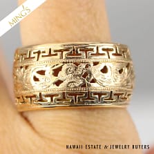 MING'S 11mm PHOENIX GREEK KEY RING 5.4g 14K YELLOW GOLD SIZE 7.5