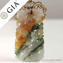 GIA CERTIFIED MULTI-COLOR NATURAL JADEITE JADE 14K YELLOW GOLD PENDANT