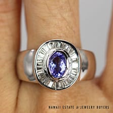 2.25ctw Tanzanite and 7ctw Baguette Diamonds 14K White Gold Ring Size 7.5