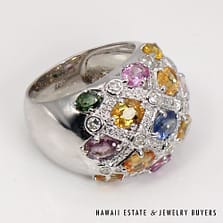 18K White Gold Multi Color Sapphire and Diamond Ring SIZE 7 #JG121418-19