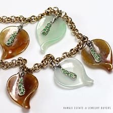 VINTAGE JADE PERIDOT PETAL LEAF 14K YELLOW GOLD BRACELET 7.5"