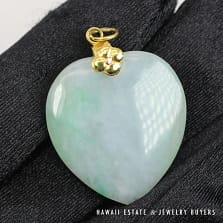 Mottled Green & Lavender Heart 7g 14K Yellow Gold Pendant Measures 22 X 20m