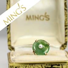 Ming's Green Jade Donut 3.25mm Pearl 1.5g 14KYG Tie Tack with Box