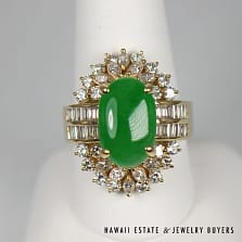 GIA Natural Imperial A Jadeite Jade Cab and 3.86ctw VS/GH Diamond 18K Ring