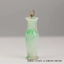 Hildgund at Dawkins Benny 14KYG Moss in Snow Jade Carved Vase Pendant