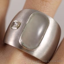 MEN'S DESIGNER ICE JADE PALE GREY JADE & ROSE CUT DIAMOND 18K WHITE GOLD RING