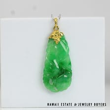AGL Natural Green Jade Pendant with 22KYG Bail
