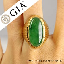 GIA Type A Green Jade Oval Ring 20k Yellow Gold 22x11mm Size 8.25