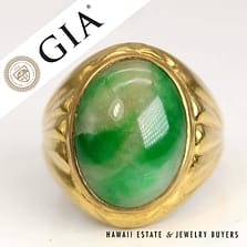 GIA Type A Mottled Green Jade 22k Yellow Gold Ring 16x12mm Size 7.5