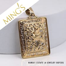 Ming's Hawaii Bird in Plum Greek Key Rectangle Pendant