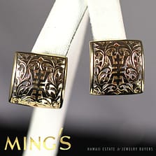 MING'S HAWAII CHINESE 14K YELLOW GOLD SQUARE CLIP EARRINGS