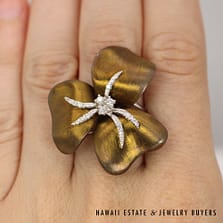 Alfieri & St John Bronze/18K White Gold & Diamond Flower Ring SIZE 7.5 #2666-27