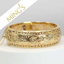 Ming's 33.5g 14KYG Greek Key Phoenix 20mm Hinged Bangle Bracelet Size 7