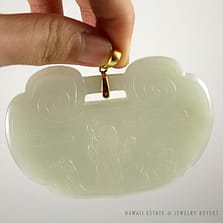 IMPORTANT 19C CHINESE MUTTON FAT WHITE JADE CARVED SHOUXING LONGEVITY GOD W/ PEACH AND DEER PENDANT