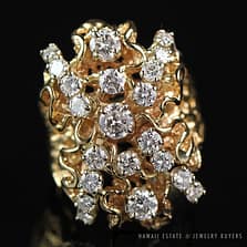 2.13CTW DIAMOND CLUSTER 14K YELLOW GOLD TREE BRANCH RING W/ GEMOLOGIST APPRAISAL