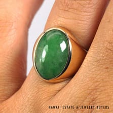 Green Jade Oval 14K Yellow Gold Cabochon Ring Size 7.75