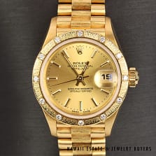 Rolex Ladies DateJust Bark Finish Pyramid Diamond Bezel Watch 18K Yellow Gold