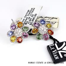 LeVian 5ctw Sapphire & 0.75ctw Diamond 14K White Gold Omega Back Earrings 16mm