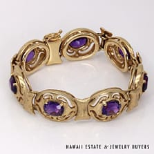 14K Yellow Gold and Amethyst Link Bracelet SIZE 6.5 #2801-01
