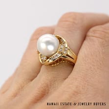 14K Yellow Gold 10.7mm South Sea Pearl and Diamond Ring SIZE 6.5 #3083-09