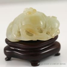 MUTTON FAT JADE SCULPTURE TABLETOP PIECE WITH CUSTOM WOODEN BASE