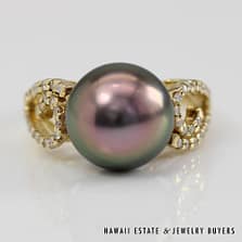 6.0g 18KYG 10.9mm TAHITIAN PEARL with 0.25ctw DIAMONDS SIZE 7