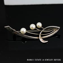 Mikimoto Sterling Silver Three Pearl Brooch 50x20mm