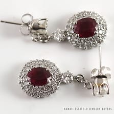 Ruby & Diamond Drop 18k White Gold Earrings