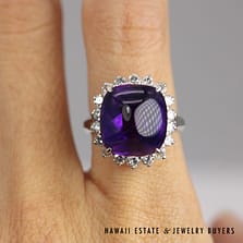 9.72ct Sugarloaf Amethyst 1.00ctw Diamond Ring Platinum Size 6, 10g