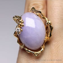 VINTAGE LAVENDER JADEITE CABOCHON DIAMOND 14K YELLOW GOLD FREE FORM RING SZ 5