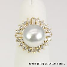 11mm South Sea Pearl 1.50ctw SI/GH Diamond 8.3g 14K Yellow Gold Ring Size 5