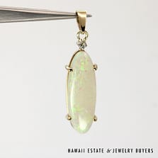 9K Yellow Gold Opal and Diamond Pendant #