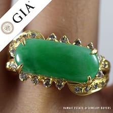 GIA CERTIFIED NATURAL GRADE A JADEITE JADE 18K YELLOW GOLD SADDLE RING SIZE 6.5