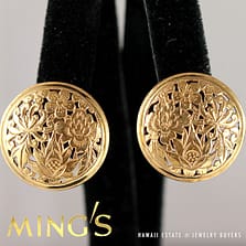 MING'S HAWAII RARE 23MM FOUR SEASONS ROUND 14K YELLOW GOLD EARRINGS