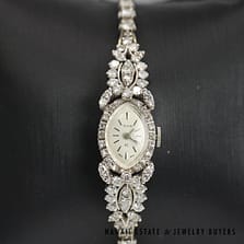 Elgin 3ctw SI/GH Diamond 14k White Gold Ladies Watch with Safety Chain Size 6, 23.6g