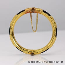 22K Yellow Gold Black Bakelite Hinged Bangle Bracelet SIZE 6.5 #2854-01