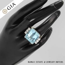 GIA 14.1g 14KWG 24.28ct AQUAMARINE AND 1ctw DIAMOND RING SIZE 7.5