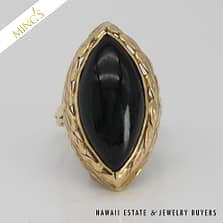 MING'S 8.5g 14KYG BLACK JADE 23x11mm MARQUISE CAB RING SIZE 7