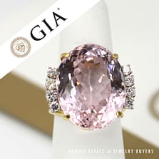 GIA 18.6g 14KYG 40.33ct Kunzite 0.50ctw VS/GH Diamond Ring Size 7.5