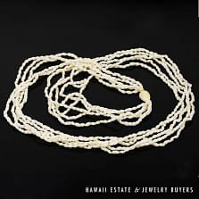 Five-Strand Ni'ihau Shell Lei: Pololei Laiki Ke'oke'o 37 inches