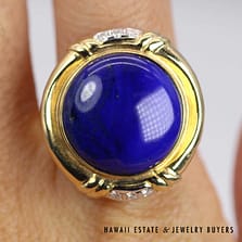 15mm Round Lapis 0.03ctw Diamond Ring 14k Yellow Gold Size 6, 8.6g