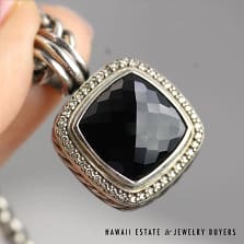 David Yurman Albion Black Onyx Chessboard & Diamond Sterling Silver Necklace 18"