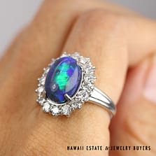 10.4g Platinum 4.54ct Black Opal 1.10ctw VS/GH Diamond Ring Size 6.5