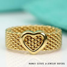 Tiffany & Co 7.3g 18KYG Somerset Mesh Heart Ring Size 5.5 with Box & Pouch