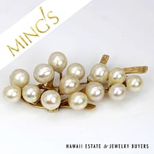 Ming's Pearl Cluster 14K Yellow Gold Brooch Measures 60x27mm